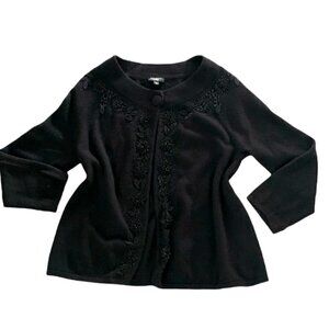 Talbots S Lambswool Nylon Angora Beaded Black Cardigan Shrug Sweater Retro 185J
